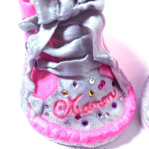 baby girl shoes fushia and gray in fimo: personalized birth gift image 7