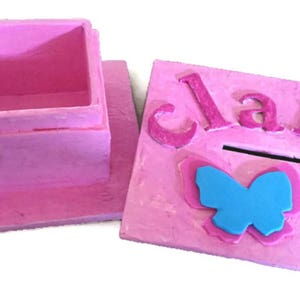 Pink cardboard piggy bank: personalized little girl gift image 3