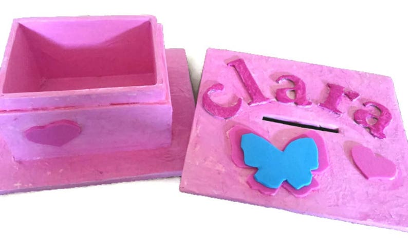 Pink cardboard piggy bank: personalized little girl gift image 3