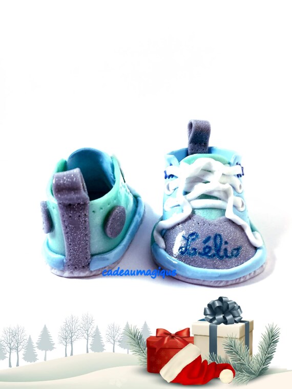 Chaussures Bebe Basket Vert Bleu Gris En Fimo Cadeau Etsy