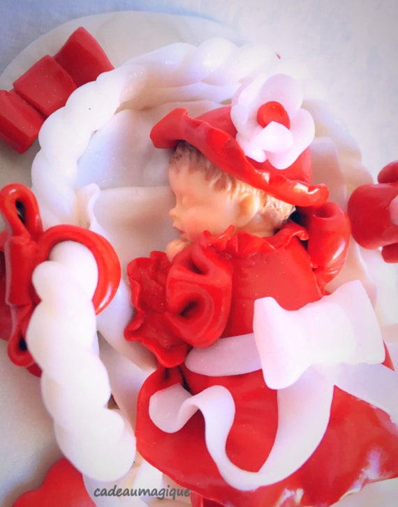 Adorable Baby Girl Red Dress In Fimo Birth Gift Personalizes Etsy