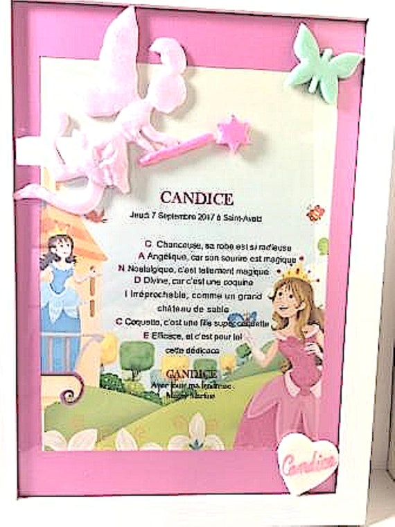 white frame, first name poem, fimo fairy: deco mural princess theme
