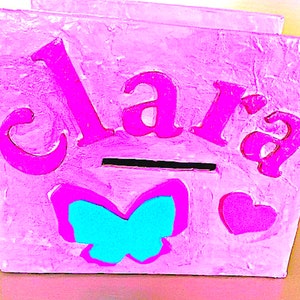 Pink cardboard piggy bank: personalized little girl gift image 4