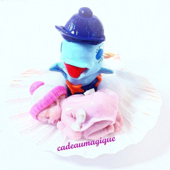 Kawaii Dolphin With Baby Fimo In Shell Marine Theme Deco Etsy
