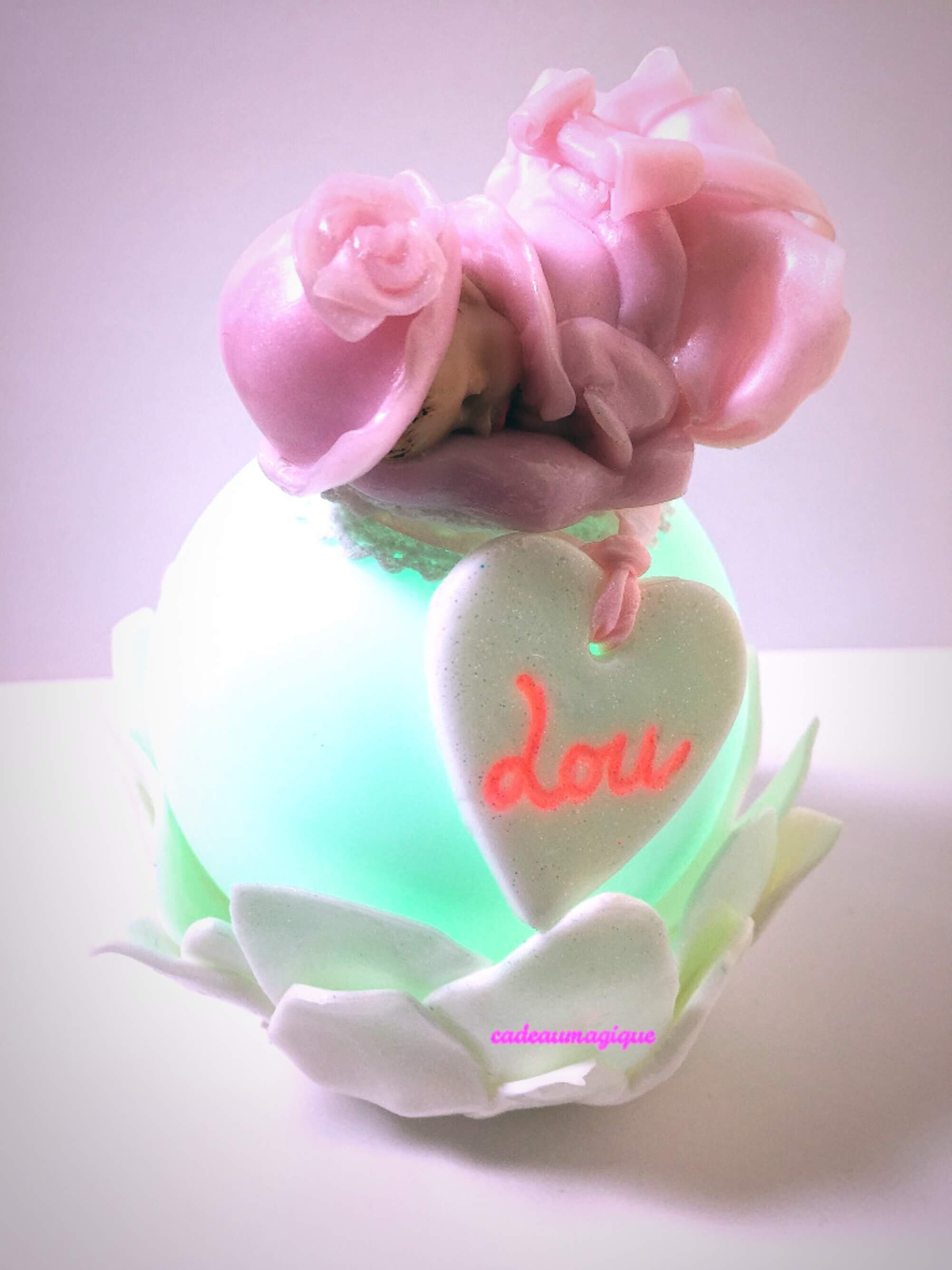 Bébé Fille Robe Rose en Fimo sur Boule Lumineuse Veilleuse Bébé Féerique