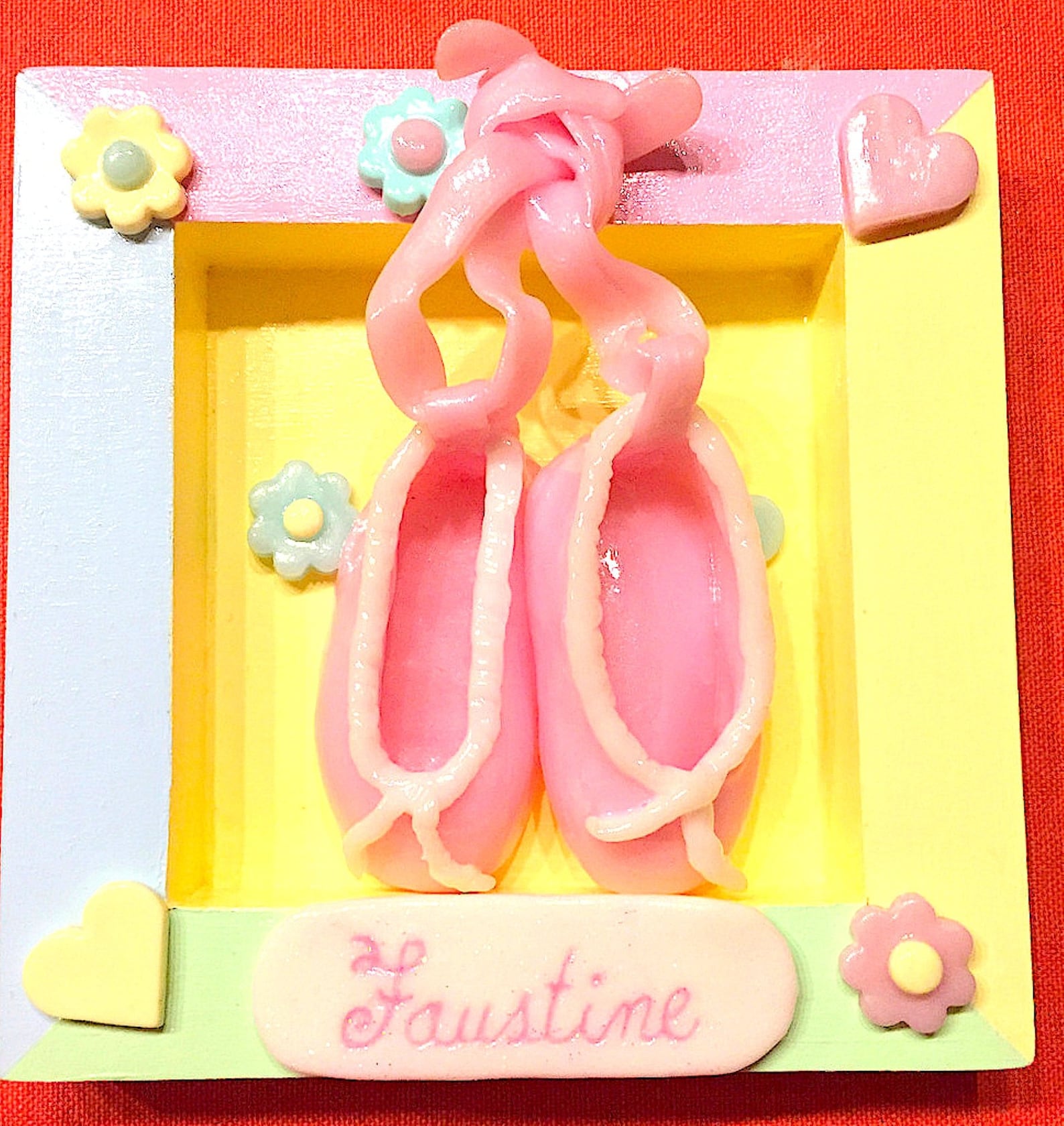 personalized door plate - frame wood - pastel - dance - ballet flats - fimo - cadeaumagique booties
