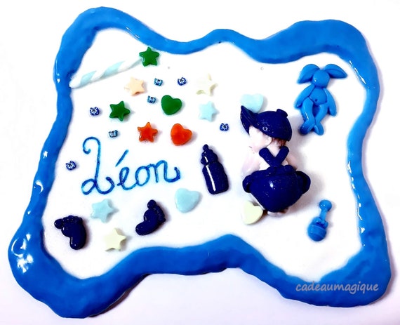Baby bedroom wall decoration in fimo: baby boy birth