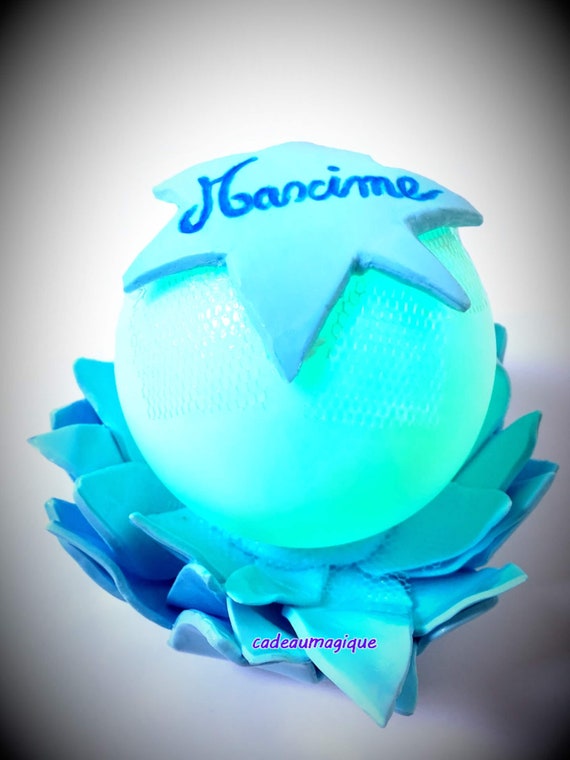 bebe nightlight - star blue flower fimo - birth gift personalizes