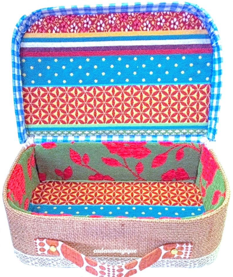 vintage suitcase in cardboard gypsy fabric: box a jewelry deco boho image 6