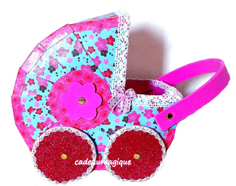 Fushia Miniature Flower Cardboard Pram: Glamorous Little Girl Gift image 7