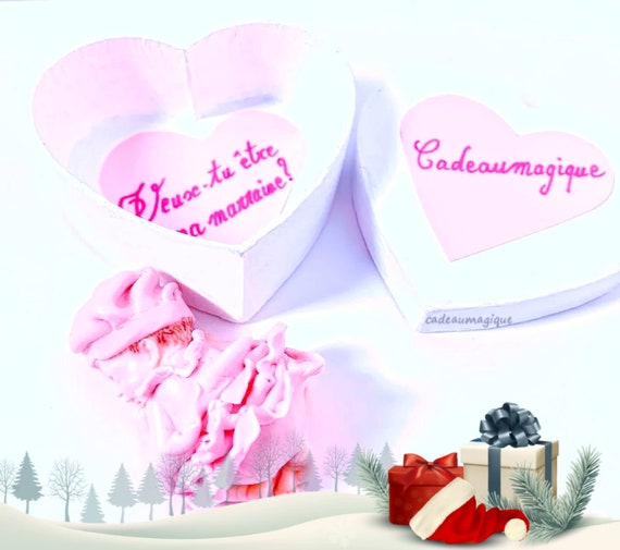 baby in cardboard heart box, personalized message: request godmother