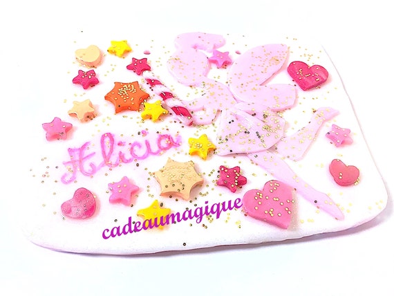 custom frame, fairy, magic wand in fimo: girl bedroom wall decoration