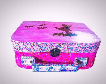 valise rose vintage ange papillons en carton : cadeau petite fille