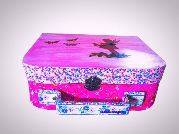 vintage pink suitcase angel cardboard butterflies: gift little girl