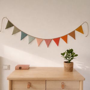 Colorful Linen Bunting Banner | Birthday Party, Nursery Decor image 1