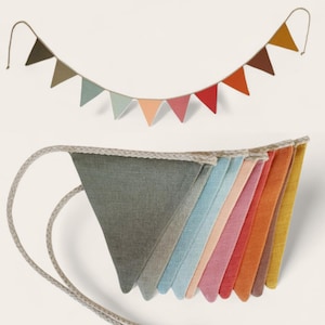 Colorful Linen Bunting Banner, Nursery / Kids Room Garland, Neutral Baby Decor