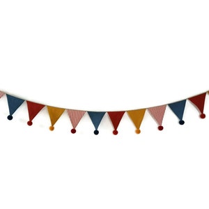 Vintage Circus linen bunting garland with pom poms