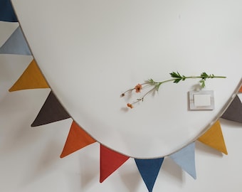 Colorful Linen Bunting Banner – Dense Fabric Flag Garland for Birthday & Nursery Decor