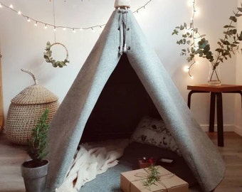 Grey wool teepee for kids