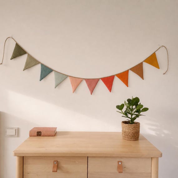 Colorful Linen Bunting Banner | Birthday Party, Nursery Decor