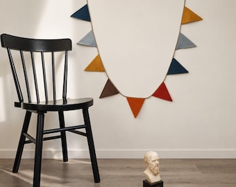 Colorful Linen Bunting Banner – Modern Fabric Garland for Nursery, Birthday & Creative Home Decor