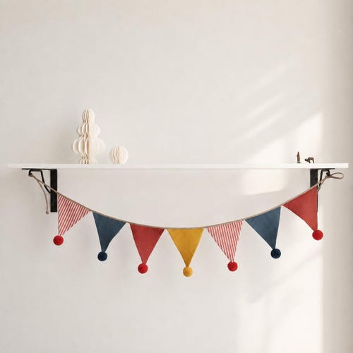 Circus Birthday Garland with Pom Poms – Vintage Circus Party Banner for Birthday Decor & Photo Backdrop