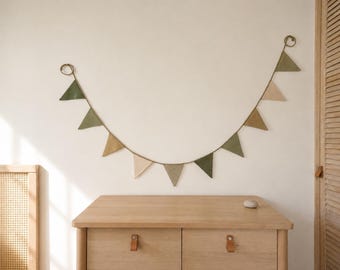 Sage Green Linen Bunting Garland – Handmade Nursery & Kids Room Decor
