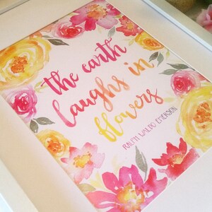 The Earth Laughs in Flowers Watercolor Print, arredamento per la casa, citazione ispiratrice, Ralph Waldo Emerson, motivazionale, arte della parete, stampa d'arte