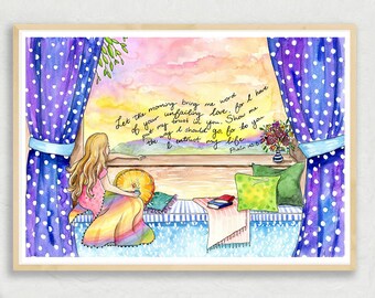 Show Me The Way Bible Quote Art Print, Psalm 143:8, Let the morning bring me word Scripture inspirational wall art, looking through a window