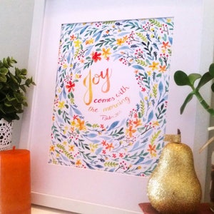 Joy Comes with the Morning Watercolour Art Print, Bible Verse, Psalm 30, home decor, inspirational quote, office, wall art, Scripture