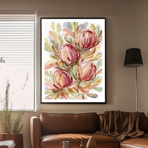 Banksia bunch, Neutral abstract Art Print, Modern Banksias watercolour painting, Native Australian Flora, Botanical Nature wall decor