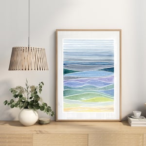 Wellen, Strand Farben Wandbild, Strand Farben Meer Aquarell Druck, Strand Farben, Meer Aquarell Druck, Wandbild Meer