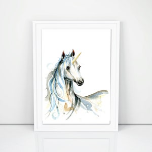 Unicorn Art Print, watercolour painting, white horse, nursery art, office art, wall print, poster, unicorns, home decor, hand painted, print