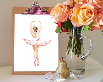 Ballet Dancer Art Print, ballerina watercolour painting, tutu, girls bedroom nursery decor, dance dancer wall art, on pointe dancing artwork