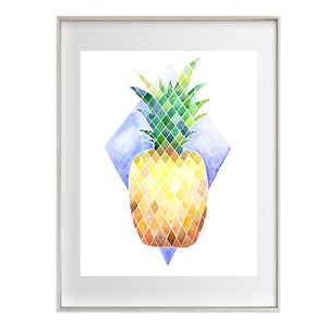 Vintage Pineapple Watercolour Print, retro, geometric, geo, home decor, wall art, pineapple art print, funky fresh, office print, art print