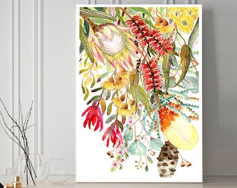 Banksia Art Print, Australian Native Painting, Watercolor Wall Art, Protea, Home Office Decor, Australian Flora, Botanical Nature gumblossom