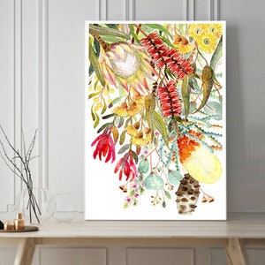 Banksia Art Print, Australian Native Painting, Watercolor Wall Art, Protea, Home Office Decor, Australian Flora, Botanical Nature gumblossom