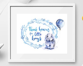 Thank Heavens for Little Boys Girls Nursery Art Print, Watercolour painting, nursery decor, baby shower gift wall art, boy girl bunny rabbit