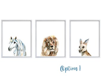 Animal Nursery Art Set (3) Unicorn, Lion & Kangaroo - Watercolour painting art prints. Nursery prints, wall art,