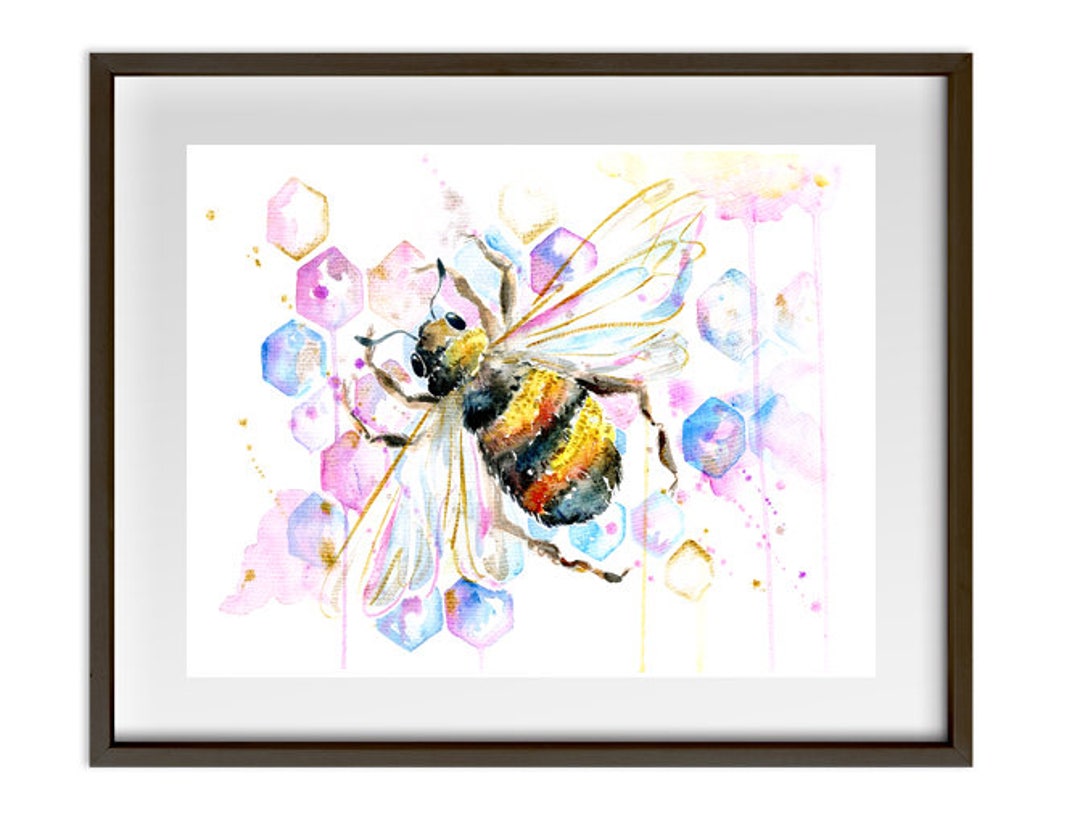 Bee Art Print Watercolour Painting Insect Colourful Modern - Etsy