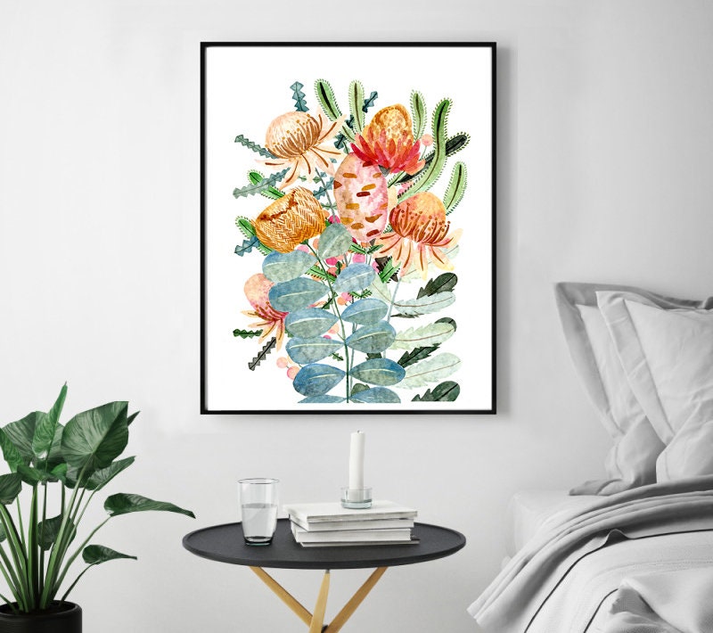 Banksia Australian Native Art Print Modern Aussie Flowers | Etsy Australia