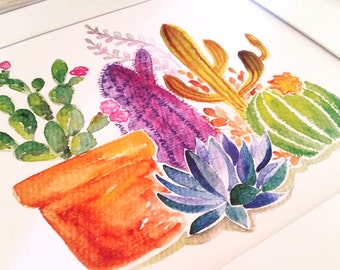 Cactus Watercolor Art Print, cacti, desert, succulent, Arizona, South America, boho, bohemian, office art, arid, spines, aloe vera, Texas,