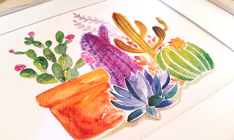 Cactus Watercolor Art Print, cacti, desert, succulent, Arizona, South America, boho, bohemian, office art, arid, spines, aloe vera, Texas, image 1