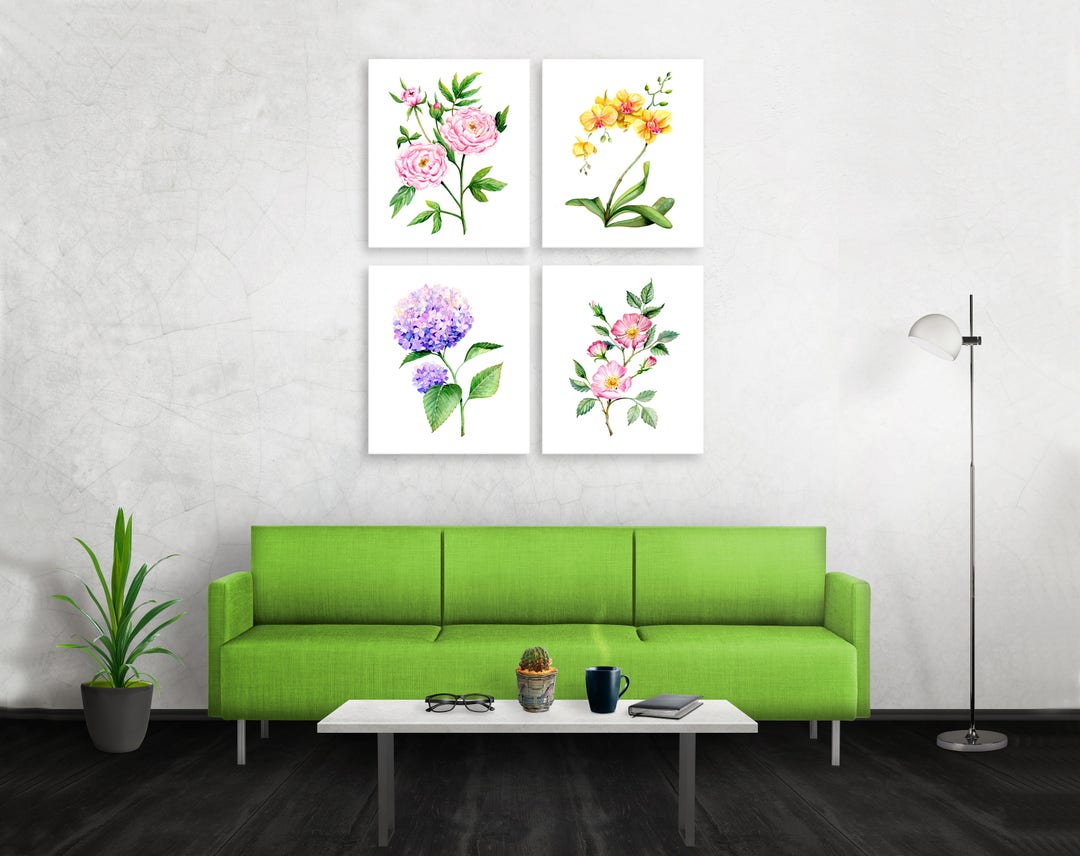 Floral Botanical Watercolour Prints Set of 4. Home Decor, Flower Painting Art Prints, Poster