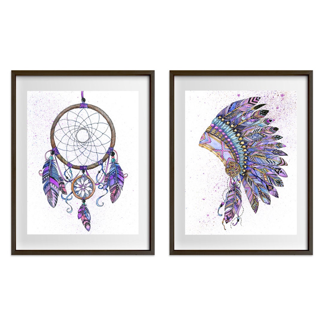 Dreamcatcher and Native Headdress Watercolour Art Prints - Etsy