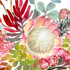 Australian Flowers Art Print, Native Aussie Flora wall decor, protea banksia gumleaves, Modern Watercolor Office Decor Floral Nature artwork image 3