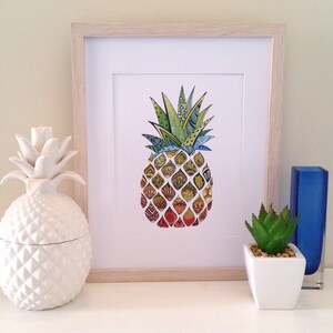 Zentangle Pineapple Watercolour Print, home decor, modern wall art, pineapple art print, funky fresh, office print image 2