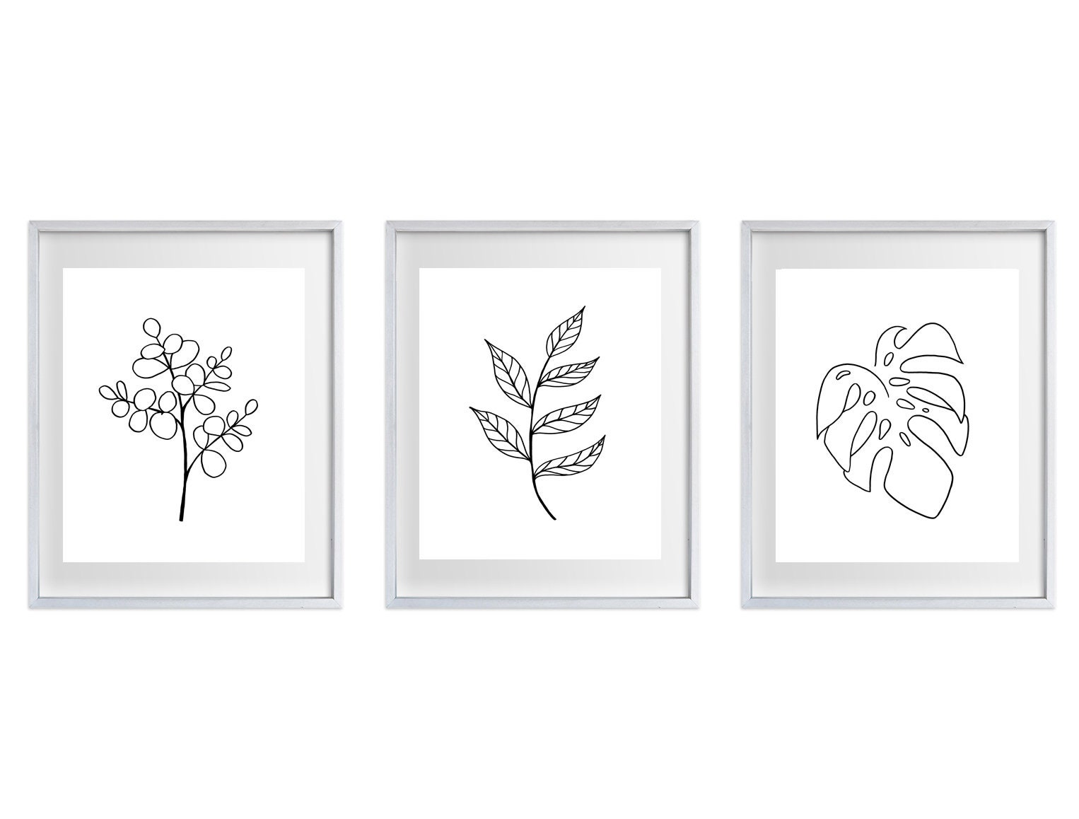 Leaf Line Art Drawing / Set of 3 Prints / Natural Leaves Home - Etsy ...