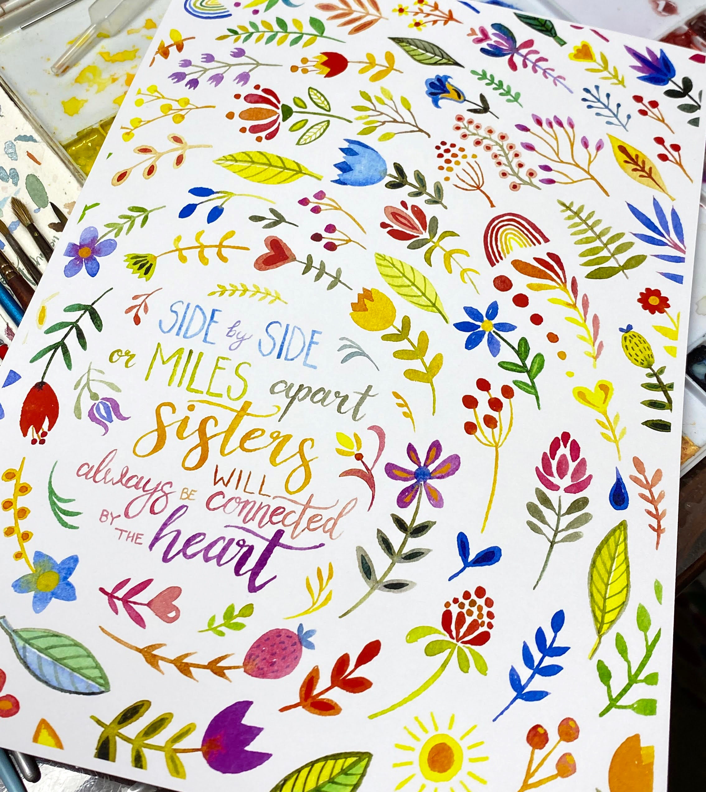 Sisters Quote Art Print, Gift for Sister Decor, Floral Watercolour ...
