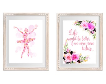 Ballerina Nursery Art Prints / Ballet Wall Art / Tutus Dance Quote / Pink Roses Watercolour Artwork /Dancer /Girl's Bedroom Decor Art Prints